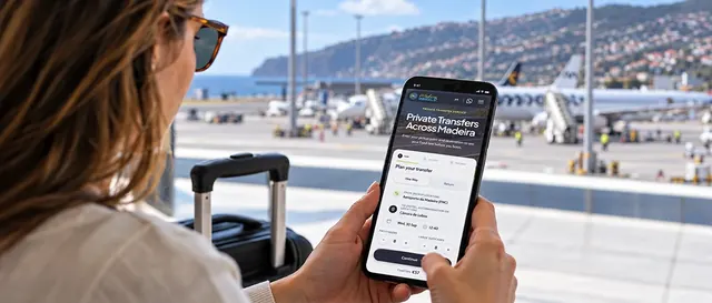 Exemplo de um viajante a reservar um serviço de transporte do aeroporto da Madeira na Madeira on Wheels